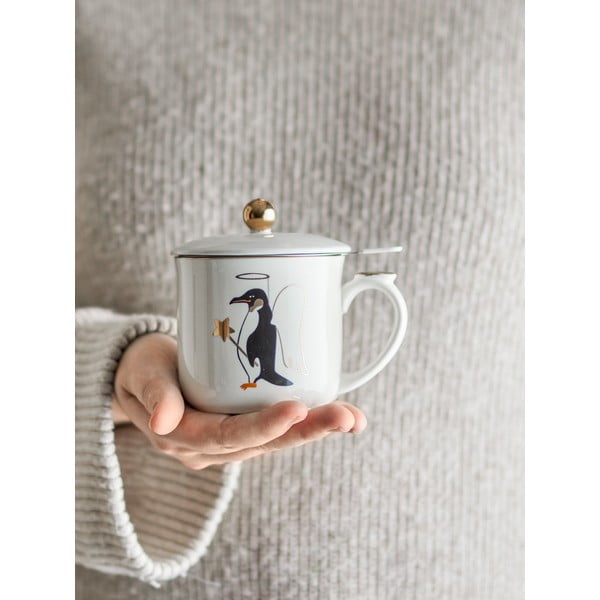 Valge kivikeraamikast jõulumotiiviga kruus koos sõelaga 300 ml Valentin - Bloomingville-image-2