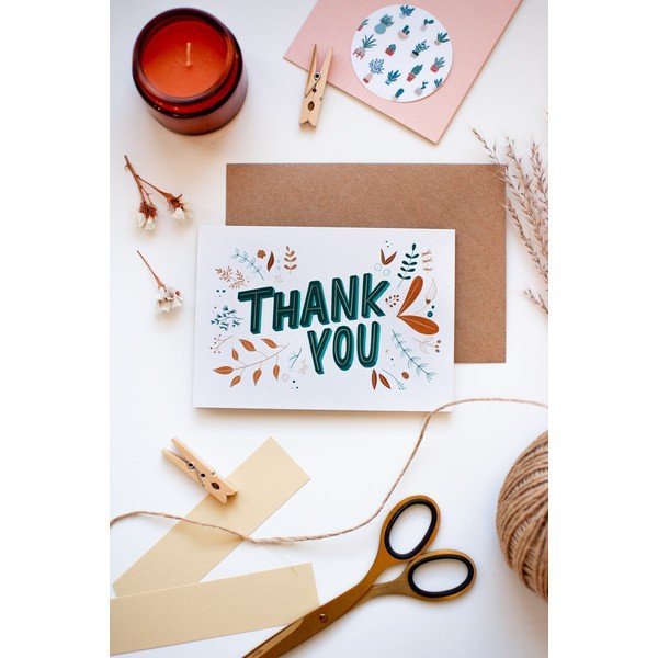 Ringlussevõetud paberist valmistatud tänukaart koos tänukirjaga, A6 formaadis. Thank You - Printintin-image-1