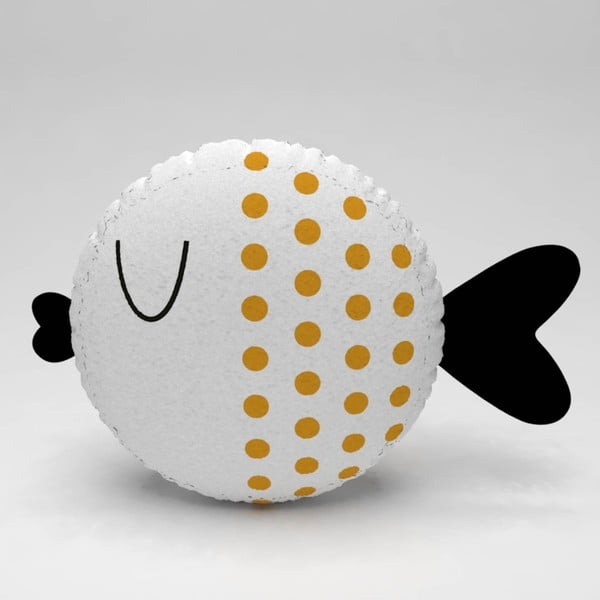 Bílý polštářek s oranžovými puntíky Fishie, ⌀ 32 cm