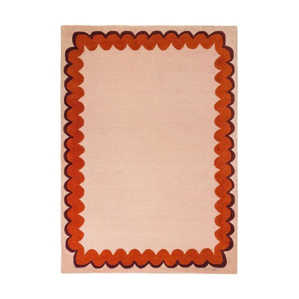 Oranž/naturaalne käsitsi kootud villane vaip 140x200 cm Wiggle Wool - Flair Rugs