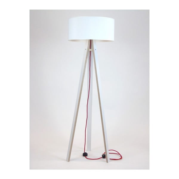 Bílá stojací lampa s bílým stínítkem a červeným kabelem Ragaba Wanda