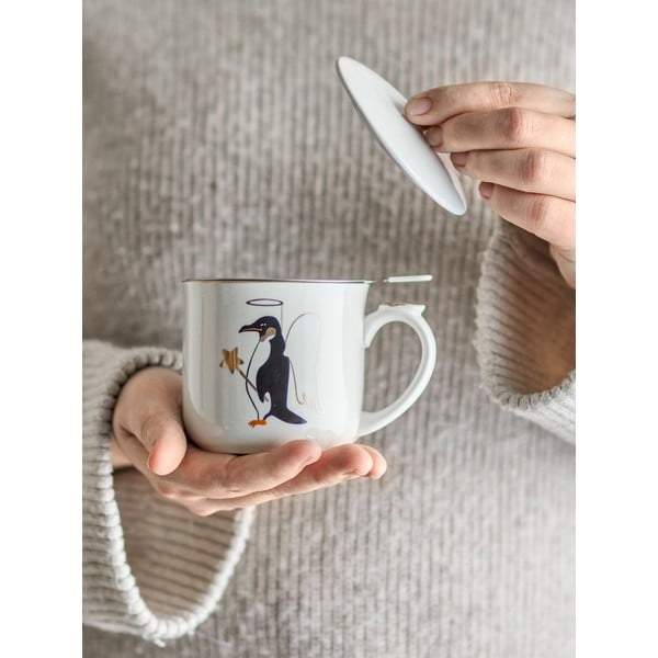 Valge kivikeraamikast jõulumotiiviga kruus koos sõelaga 300 ml Valentin - Bloomingville-image-1