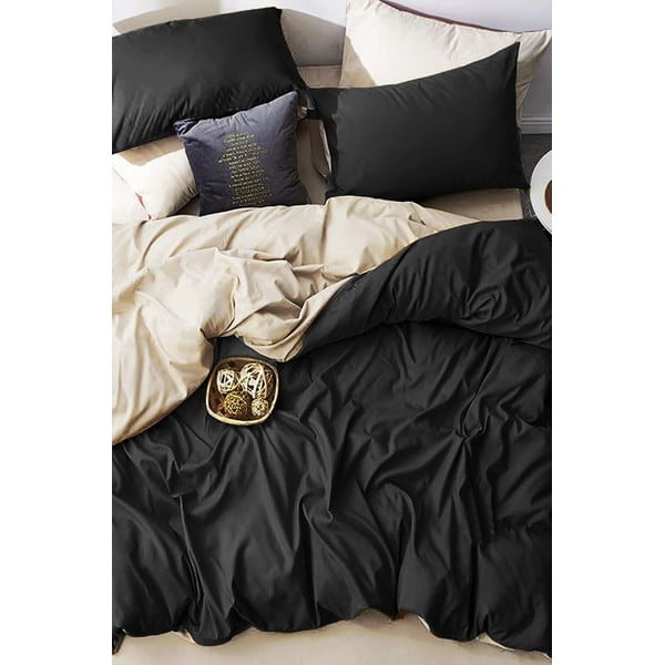 Must ja kreemikas puuvillane voodipesu kaheinimesevoodile/ pikendatud linadega 200x220 cm - Mila Home-image-3