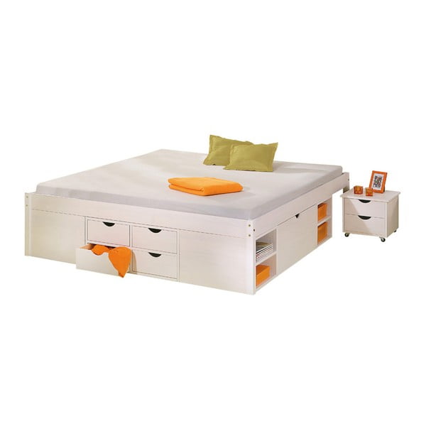 Bílá dřevěná dvoulůžková postel 13Casa Till, 140 x 190 cm