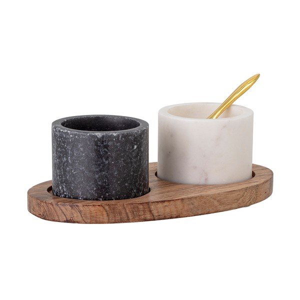 Marmorist soola- ja pipratera komplekt koos puidust kandiku ja lusikaga Florio - Bloomingville-image-1