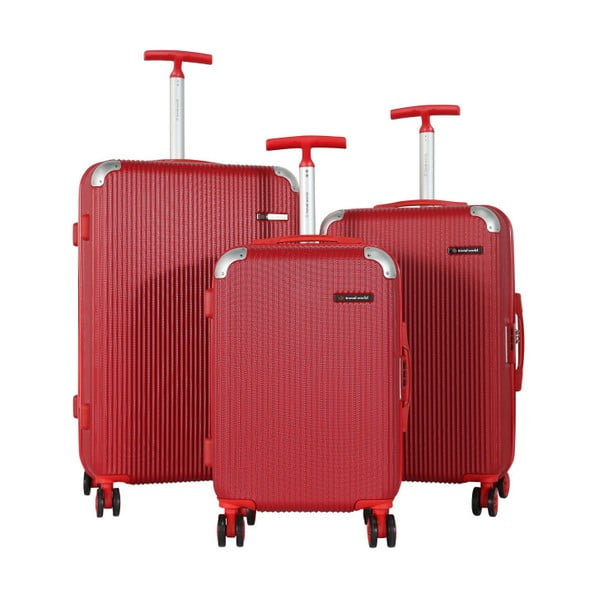 Sada 3 červených cestovních kufrů na kolečkách Travel World