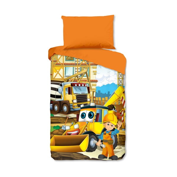 Oranž puuvillane laste voodipesu üheinimesevoodile 140x200 cm Building - Good Morning