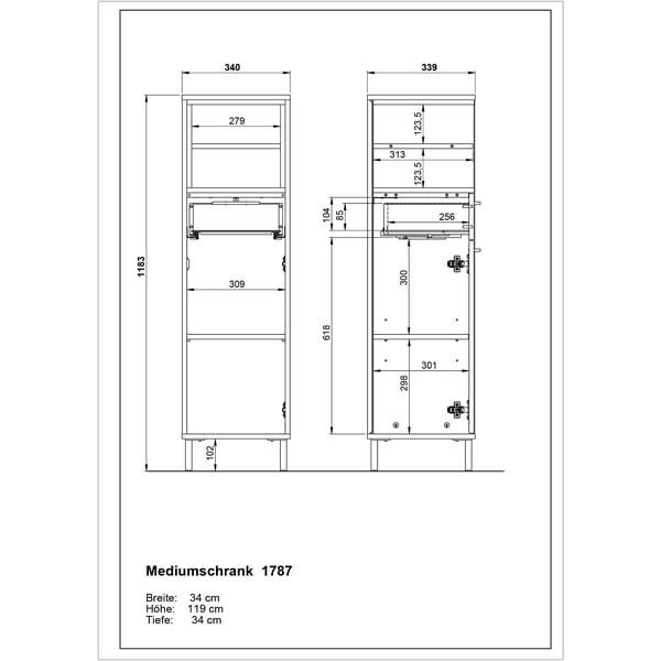Valge kõrge vannitoakapp tammepuidust 34x118 cm Loria - Germania-image-3