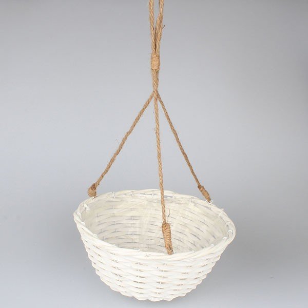 Bílý závěsný květináč z vrbového proutí Dakls, ⌀ 25 cm