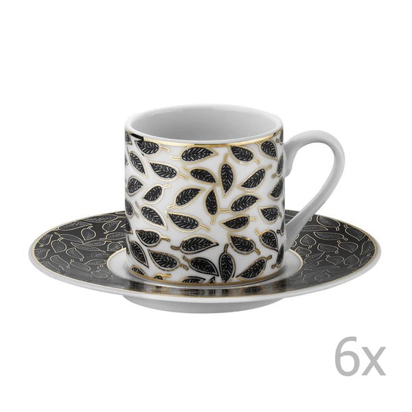 Sada 6 porcelánových hrnků na kávu s podšálky Parthena, 50 ml