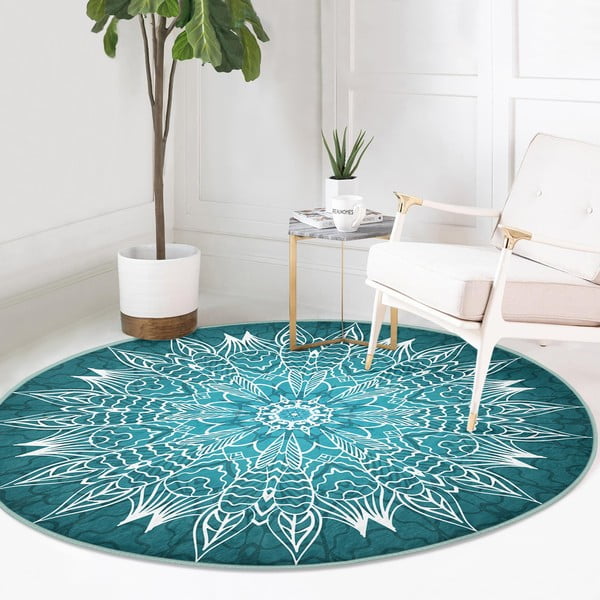 Türkiissinine pestav ümmargune vaip, sobitub robottolmuimejaga ø 120 cm Comfort - Mila Home-image-2