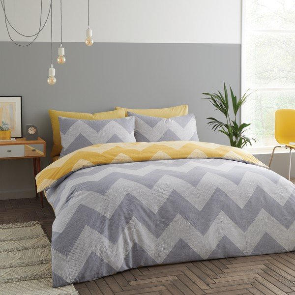 Kollane-hall voodipesu 200x135 cm Chevron Geo - Catherine Lansfield-image-2