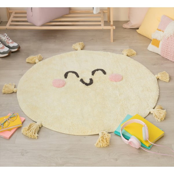 Kollane pestav käsitsi kootud puuvillane laste vaip ø100 cm You're My Sunshine - Lorena Canals-image-4