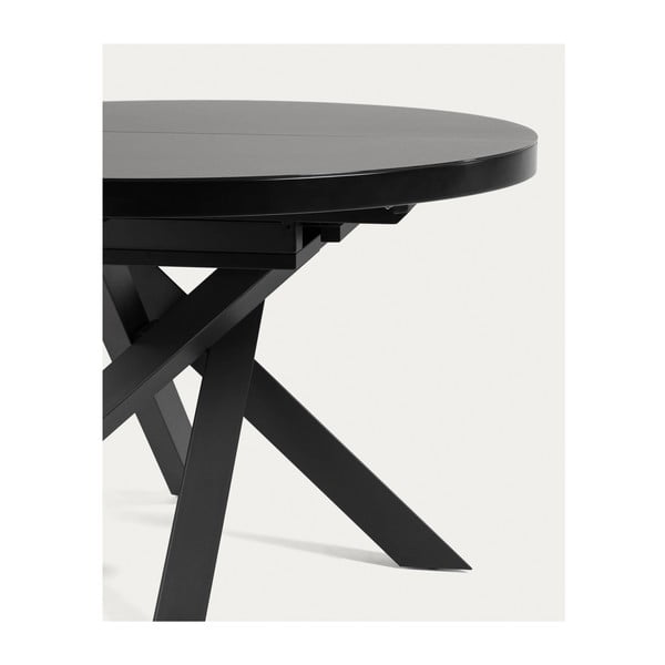 Must ümmargune klaasist kokkupandav söögilaud ø 160 cm Vashti - Kave Home-image-4