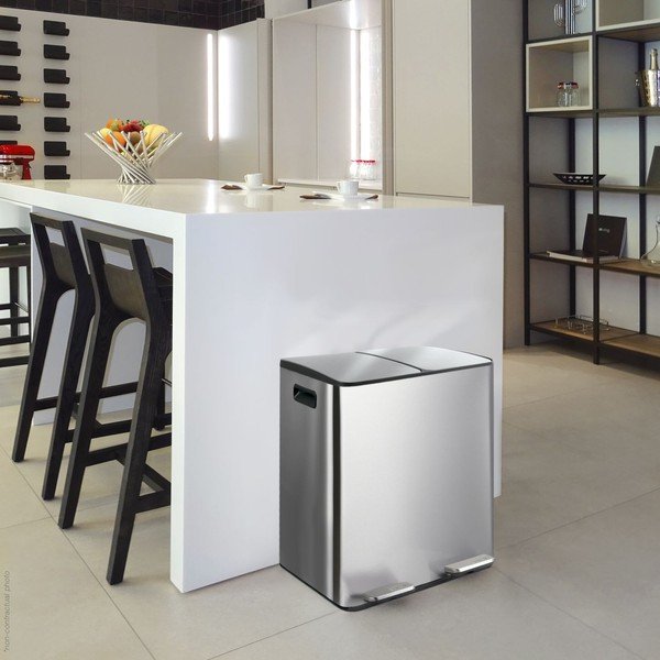 Matt hõbedane terasest prügikast 2x20 l sorteeritud jäätmete jaoks/pedaaliga Aliya - Spirella-image-1