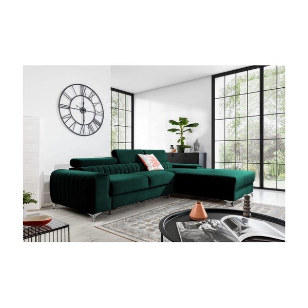 Roheline sametist lahtikäiv/sahtliga nurgadiivan (parem nurk/lamamisosaga) Grayson – ELTAP-image-1