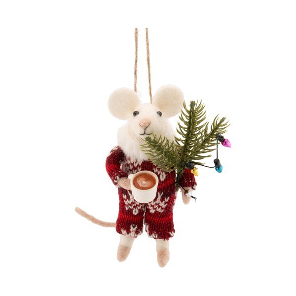 Tekstiilist jõulukaunistus, 9 cm Mouse with Coffee – Sass & Belle