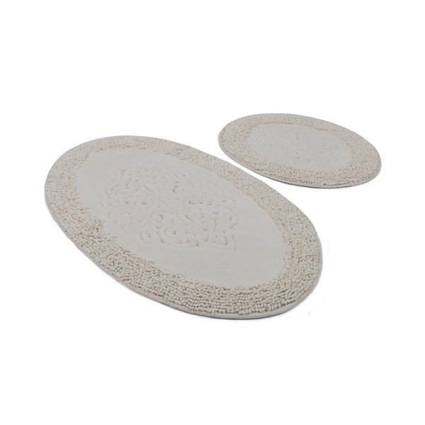 Sada 2 šedých oválných koupelnových předložek Chilai Piante Oval Ecru-image-2
