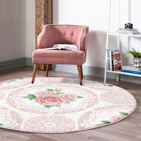 Heleroosa pestav ümmargune vaip, sobitub robottolmuimejaga ø 120 cm Comfort - Mila Home-image-4
