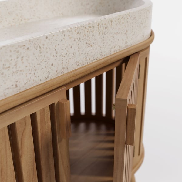 Valge/puiduvärvi tiikpuu täispuidust valamuga üksus  90x90 cm Rokia – Kave Home-image-1