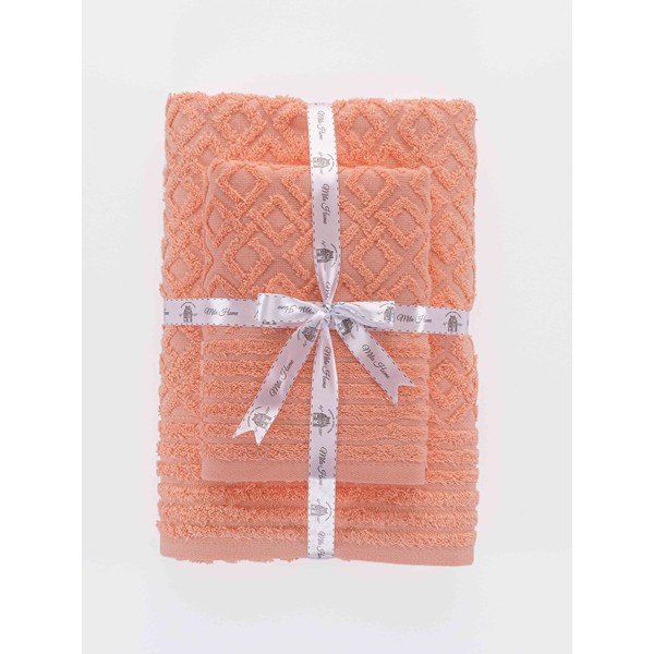 Oranžid puuvillased froteerätikud ja vannilinad 2tk komplektis Diamond - Mila Home-image-3