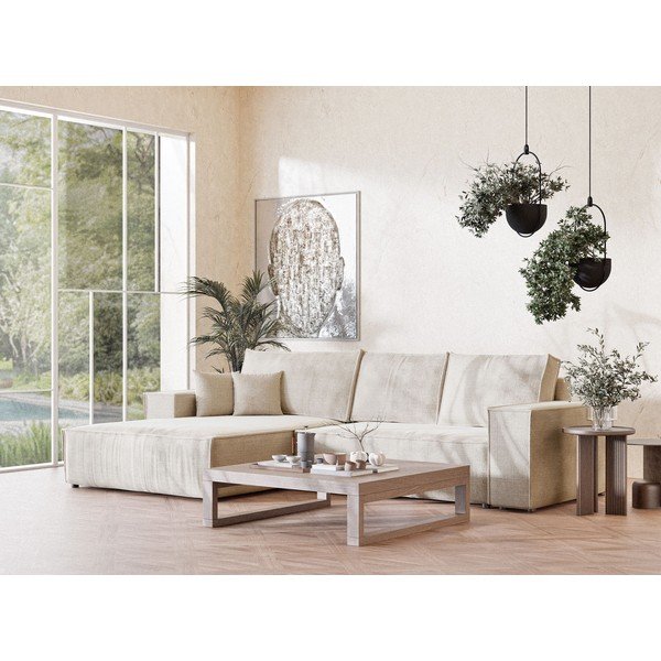 Kreemjas šenilldiivanvoodi/panipaigaga nurgadiivan (vasak nurk/diivanvoodiga) Maze - Maison de Rêve-image-1