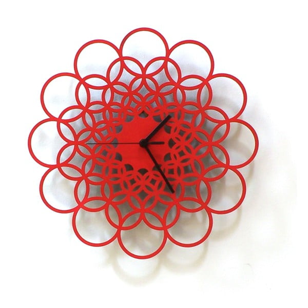 Dřevěné hodiny Rings červené, 29 cm