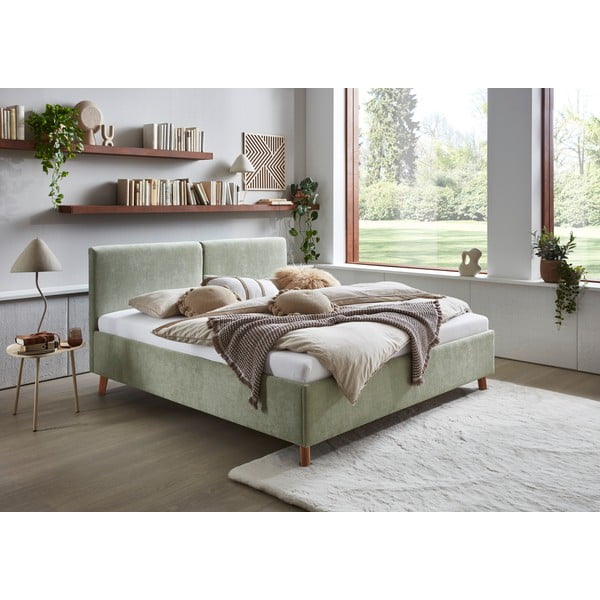 Heleroheline polsterdatud kaheinimesevoodi liistudest raamiga 160x200 cm Piano - Meise Möbel-image-1