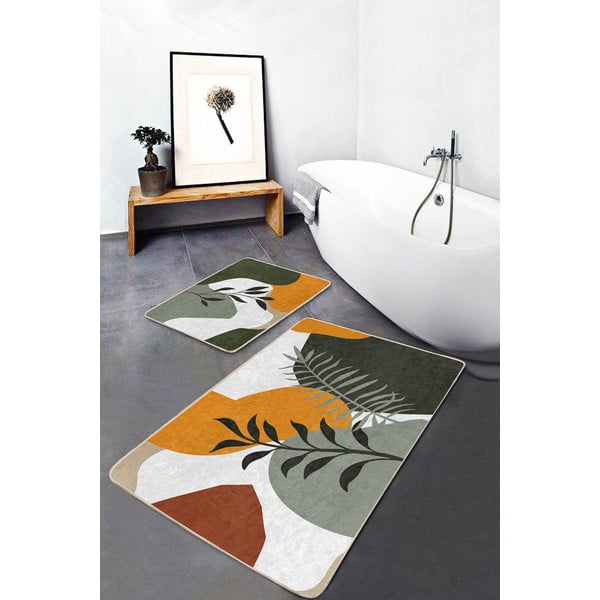 Rohelised sametist vannitoamatid 2tk komplektis 60x100 cm Illustrated Autumn - Mila Home-image-1