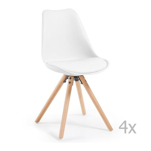 Sada 4 bílých jídelních židlí s dřevěným podnožím La Forma Lars