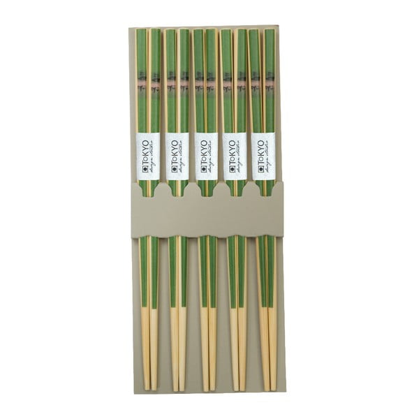 Sada 5 zelených bambusových párů hůlek Tokyo Design Studio
