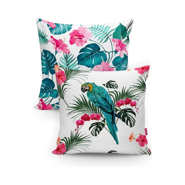 Sada 2 povlaků na polštáře Minimalist Cushion Covers Green Leave Parrot, 45 x 45 cm