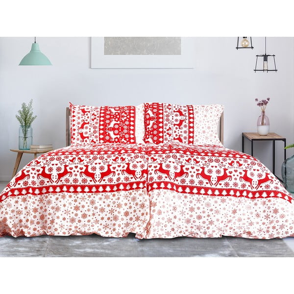 Punane ja valge puuvillane voodipesu üheinimesevoodile 140x200 cm Exclusive - B.E.S.