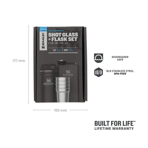 Musta roostevabast terasest komplekt - pläsku ja pitsid 6 tk 250 ml - Stanley-image-1