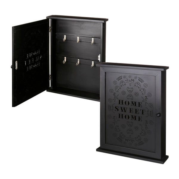 Černá nástěnná skřínka na klíče Unimasa Home Sweet Home, 25 x 33 cm