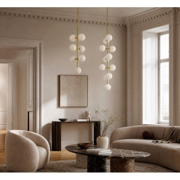 Valge/kuldse värvi metallist ripplamp klaasist varjuga, ø 27 cm Trieste - Premier Housewares-image-2