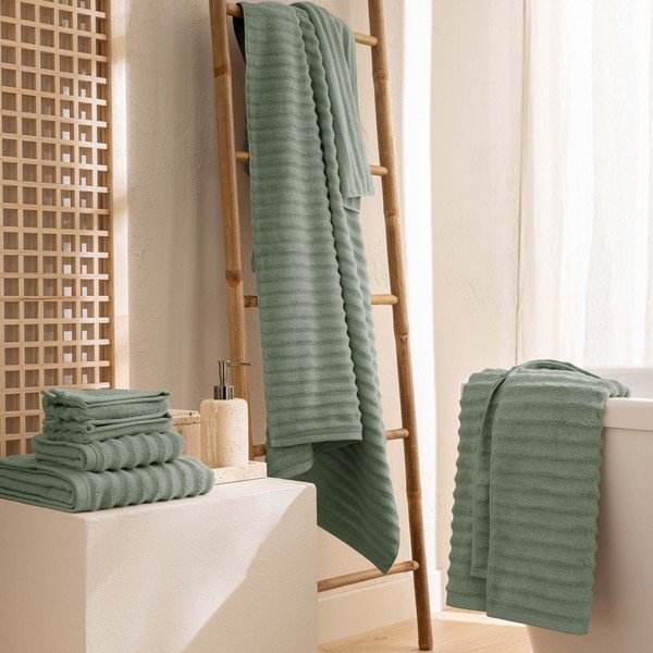 Roheline frotee-puuvillane rätik 50x90 cm Maya - douceur d'intérieur-image-2