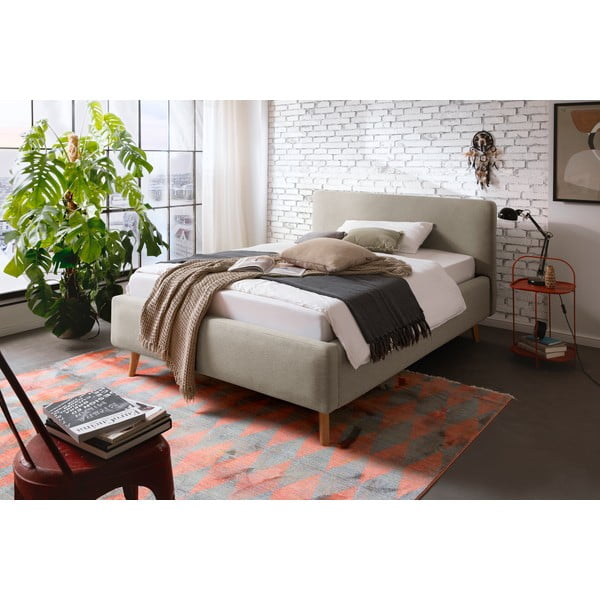 Hallikaspruun polsterdatud kaheinimesevoodi koos voodipõhja ja panipaigaga 140x200 cm Mattis - Meise Möbel-image-1