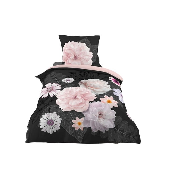 Must-roosa puuvillane voodipesu üheinimesevoodile 140x200 cm Floral – douceur d'intérieur