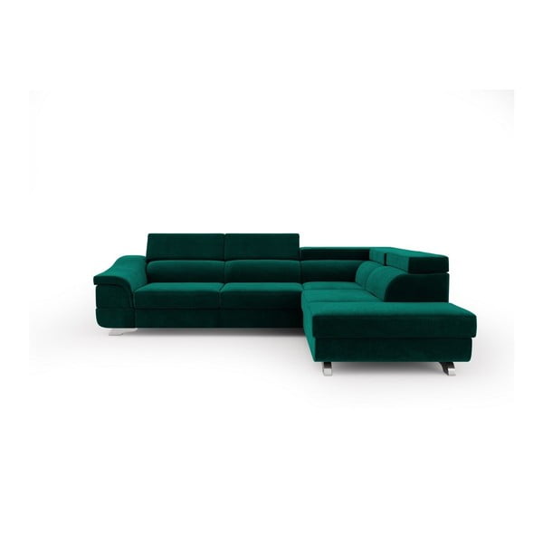 Lahvově zelená rozkládací rohová pohovka se sametovým potahem Windsor & Co Sofas Apollon, pravý roh