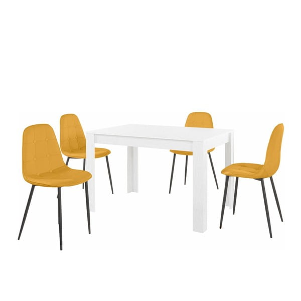 Set bílého jídelního stolu a 4 oranžových jídelních židlí Støraa Lori Lamar