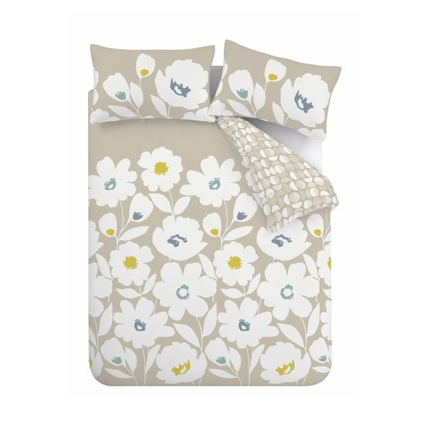 Valge ja beež pikendatud voodipesu kaheinimesevoodile 230x220 cm Craft Floral - Catherine Lansfield