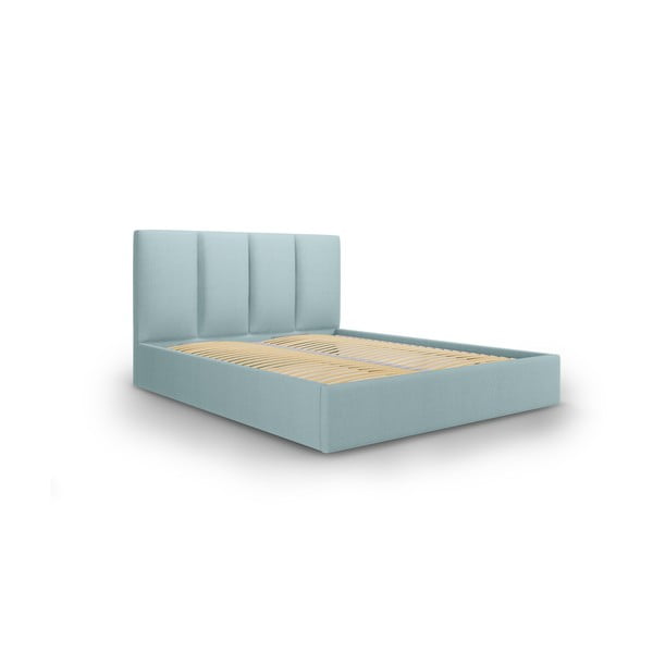 Helesinine polsterdatud kaheinimese voodi, millel on riiulid 160x200 cm ja panipaik Juniper - Mazzini Beds