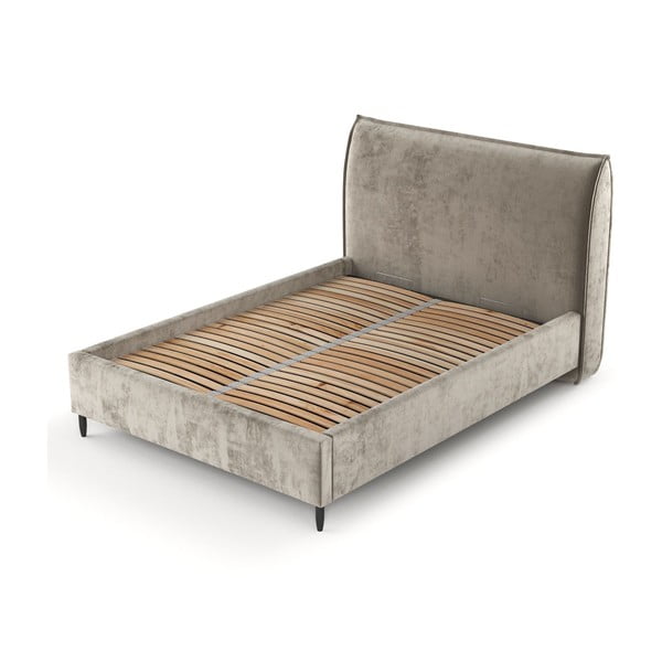 Beež polsterdatud kaheinimesevoodi koos voodipõhja ja panipaigaga 160x200cm Shell - Maison de Rêve-image-3