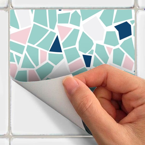Sada 24 nástěnných samolepek Ambiance Cement Tile Stickers Terrazzo Aqua, 10 x 10 cm-image-1