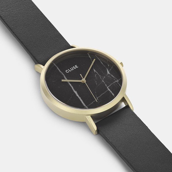 Naiste must nahkrihmaga ja marmorist numbrimärgiga kell Rose La Roche - Cluse-image-1