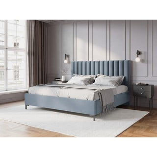 Helesinine polsterdatud kaheinimese voodi koos voodipõhjaga ja panipaigaga 160x200cm Casey - Mazzini Beds