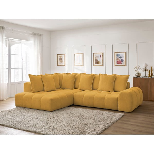 Šenilldiivanvoodi/panipaigaga nurgadiivan sinepivärvis (vasak nurk/L-kujuline) Everest - Bobochic Paris-image-1