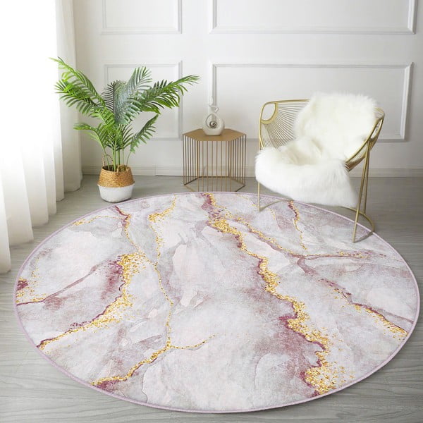Heleroosa/kuldne pestav ümmargune vaip ø 120cm Marble – Mila Home-image-1