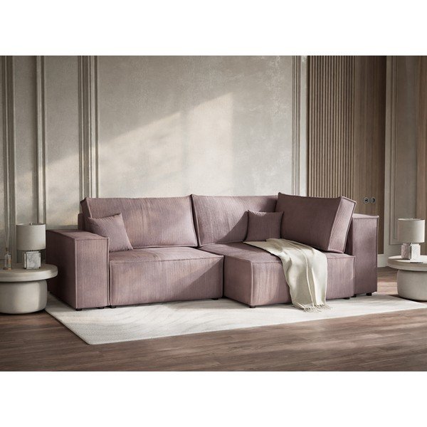 Lilla velvetist diivanvoodi/panipaigaga nurgadiivan (parempoolne/L-kujuline) Tonga - Maison de Rêve-image-4